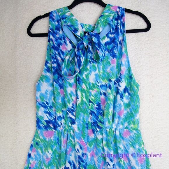 New! SAM EDELMAN  Brushstroke Print Mock Neck Dress - Blue Multi, size 10 - Picture 8 of 16